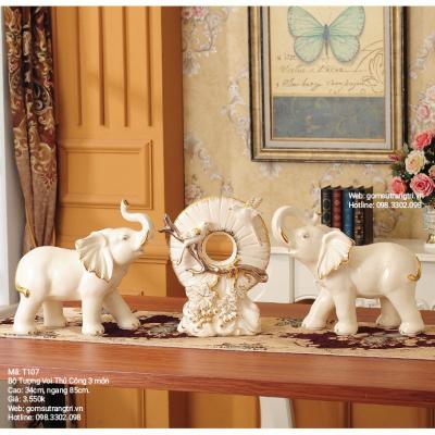 Bộ tượng voi thủ công viền vàng - sản phẩm quà tặng, trang trí nhà cửa sang trọng